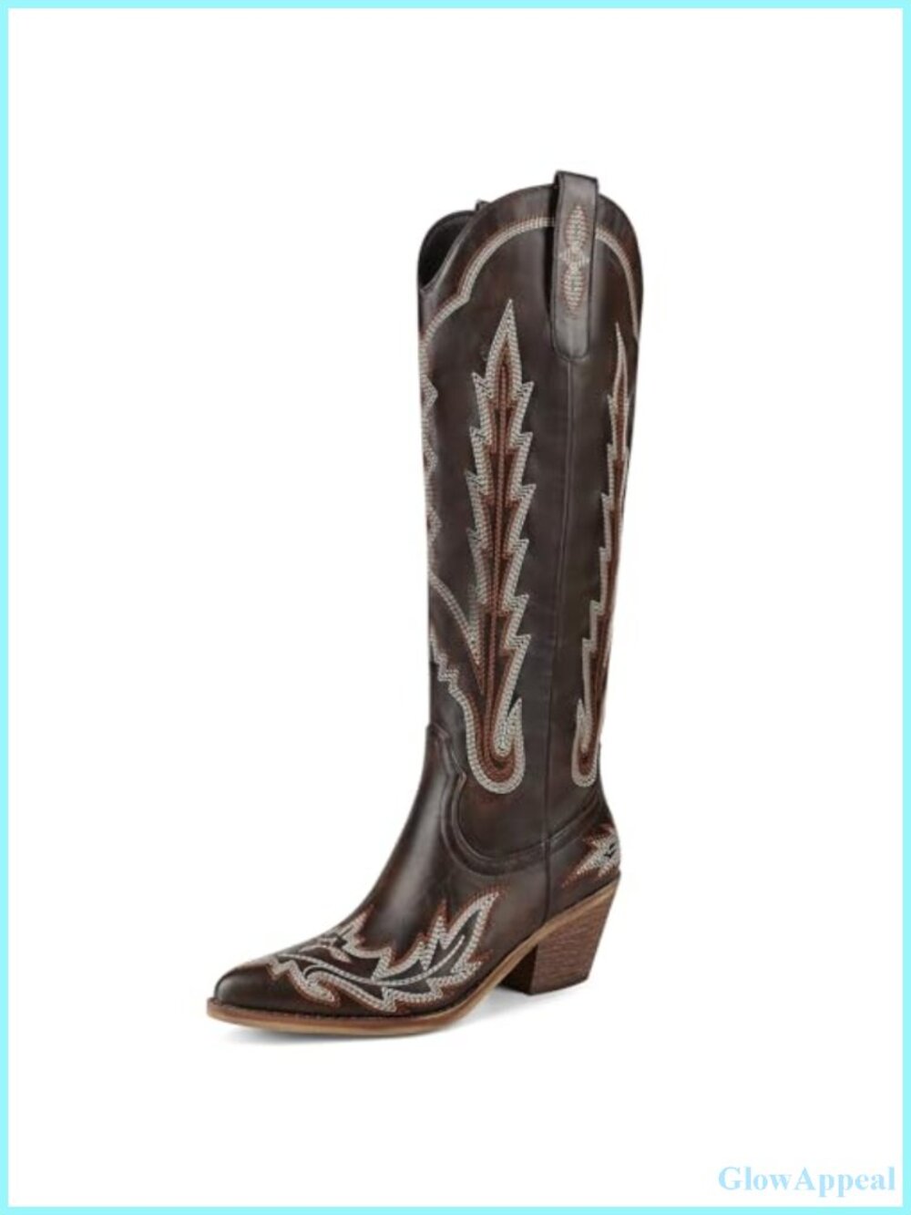 Women's Cowboy Boots Mid Calf Western Pointed Toe Faux Leather Pull On
